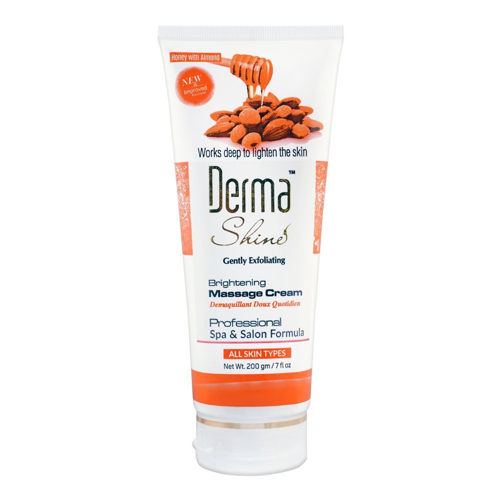 Derma Shine Gently Exfoliating Honey With Almond Whitening Massage Cream, For All Skin Types, 200g - Front View
