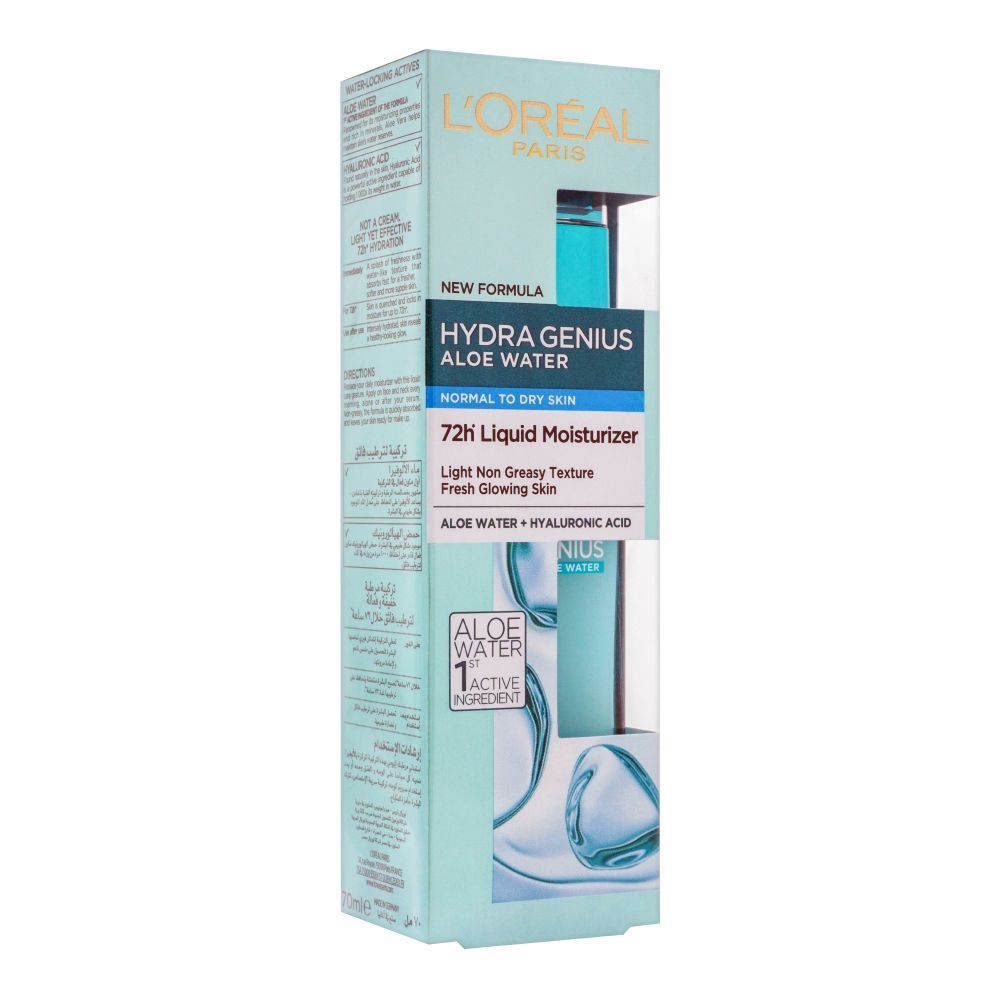 L'Oreal Paris Hydra Genius Aloe Water, Normal To Dry Skin, 70ml - Front View
