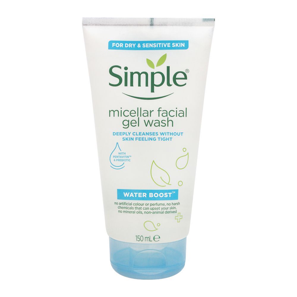 Simple Water Boost Micellar Facial Gel Wash, For Dry & Sensitive Skin, 150ml - Front View