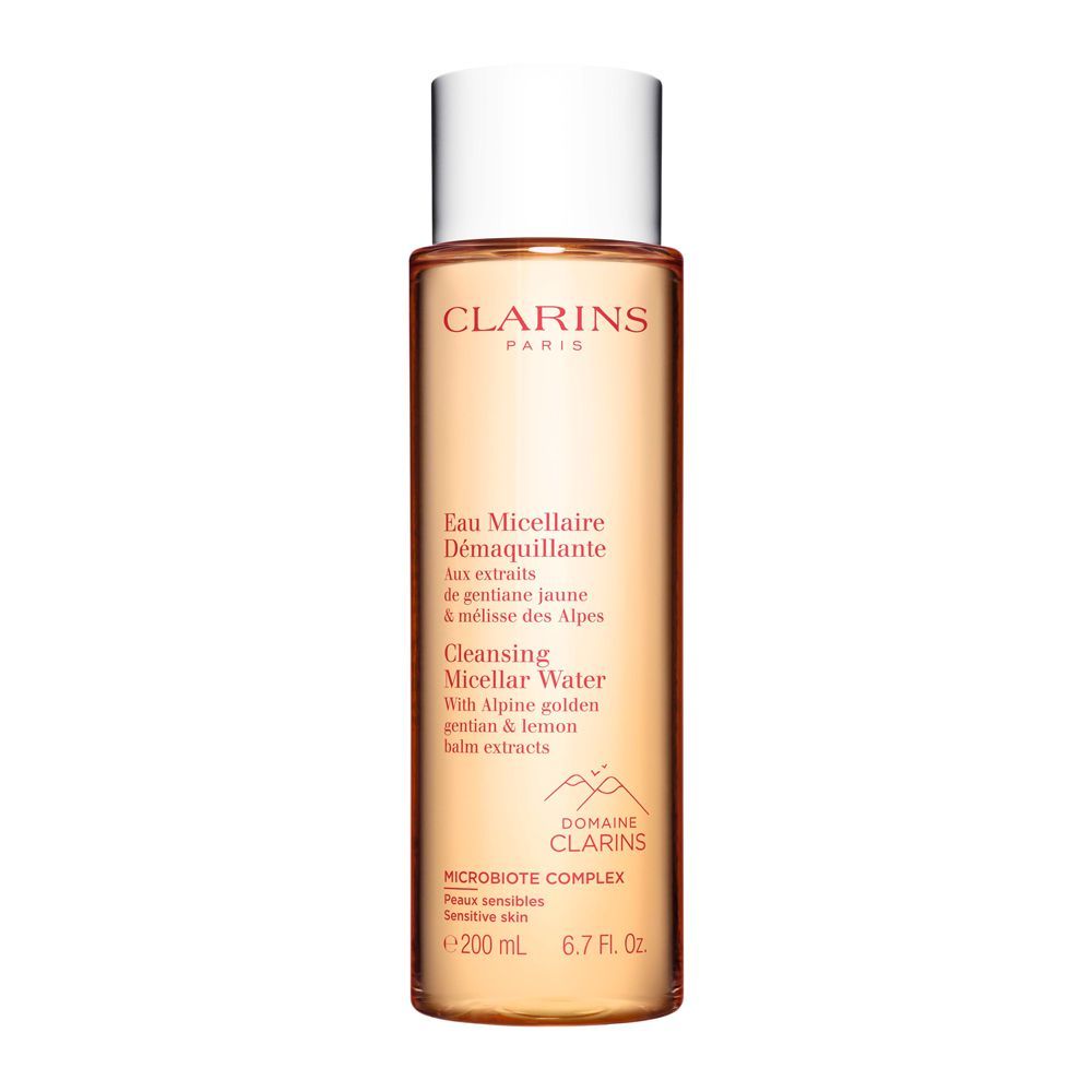 Clarins Paris Cleansing Micellar Water, With Alpine Golden Gentian & Lemon Balm Extracts, 200ml - Front View