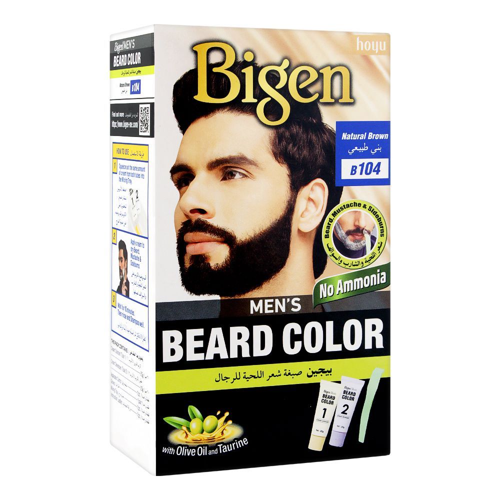 Bigen Men's Beard Colour, Natural Brown B104 - Front View