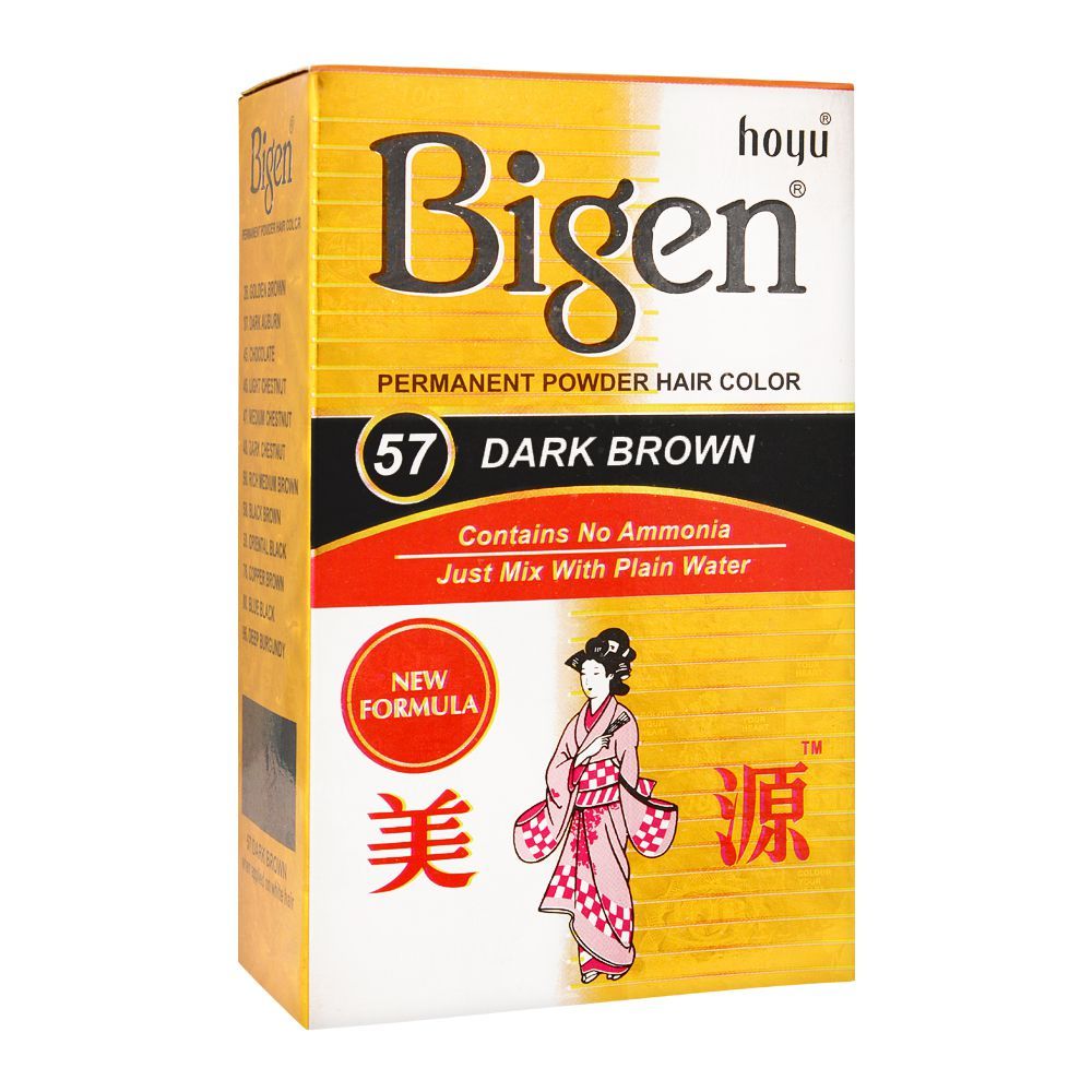 Bigen Permanent Powder Hair Color, 57 Dark Brown - Front View