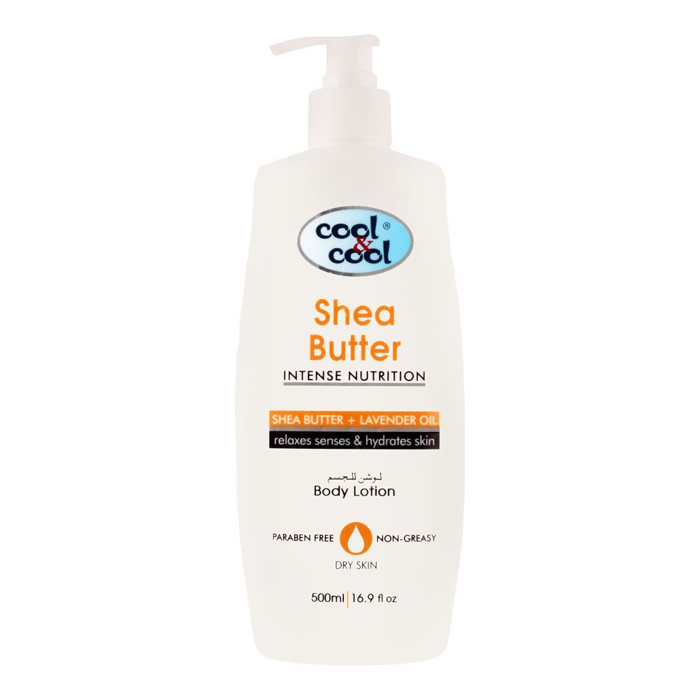 Cool & Cool Intense Nutrition Shea Butter + Lavender Oil Body Lotion, Dry Skin, 500ml - Front View