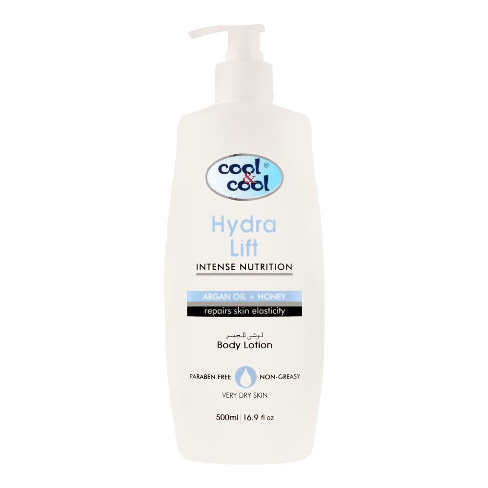 Cool & Cool Intense Nutrition Hydra Lift Argan Oil + Honey Body Lotion, Very Dry Skin, 500ml - Front View