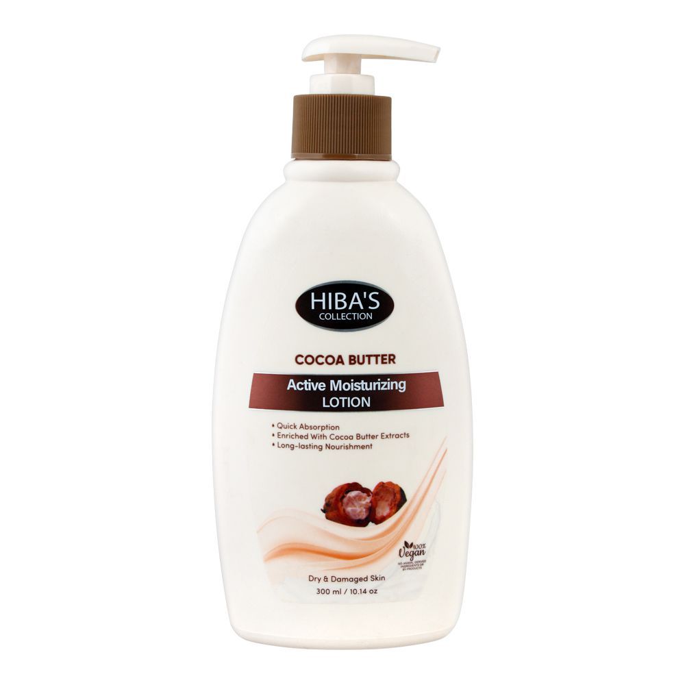 Hiba's Collection Cocoa Butter Active Moisturizing Lotion, Dry & Damaged Skin, 300ml - Front View