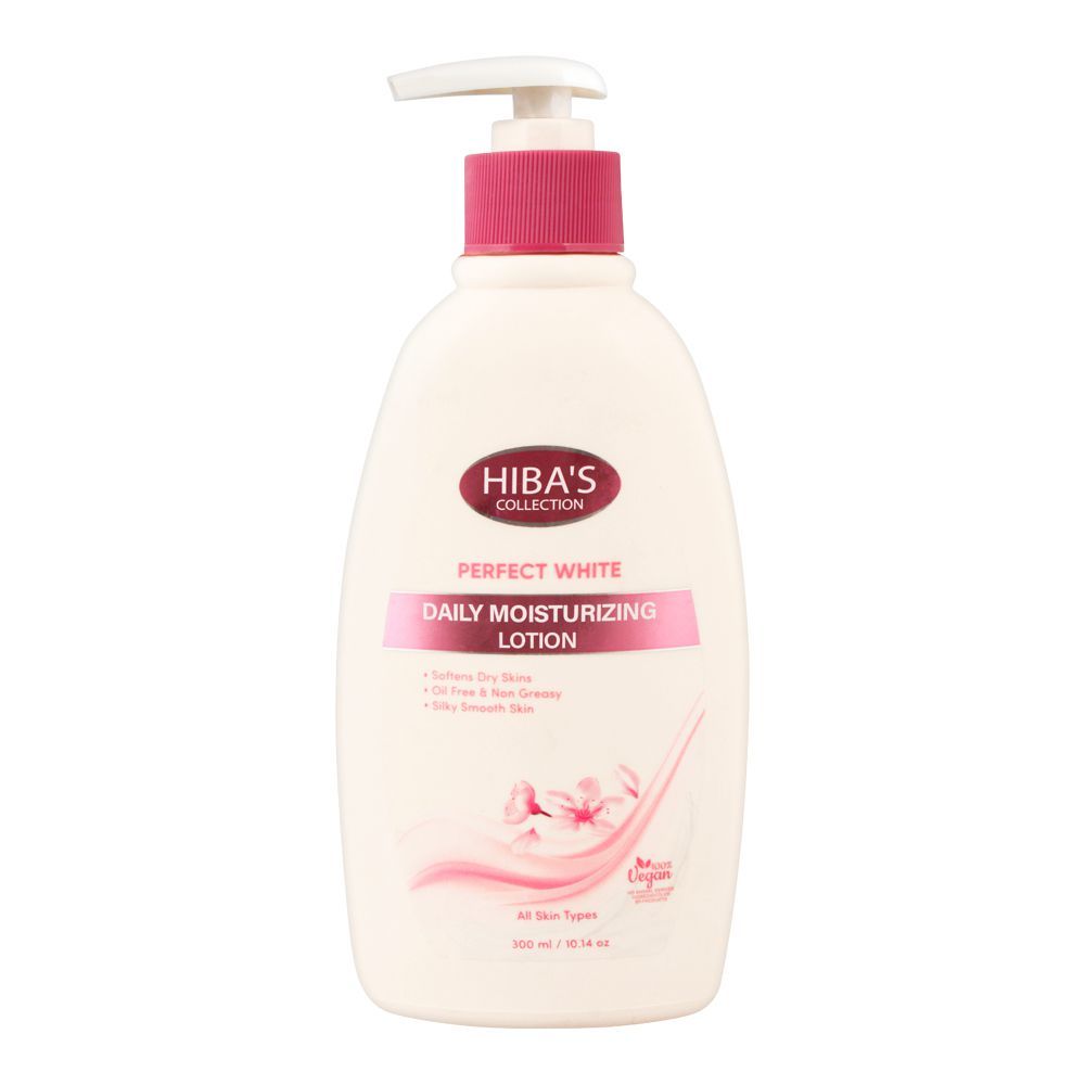 Hiba's Collection Perfect White Daily Moisturizing Lotion, All Skin Types, 300ml - Front View