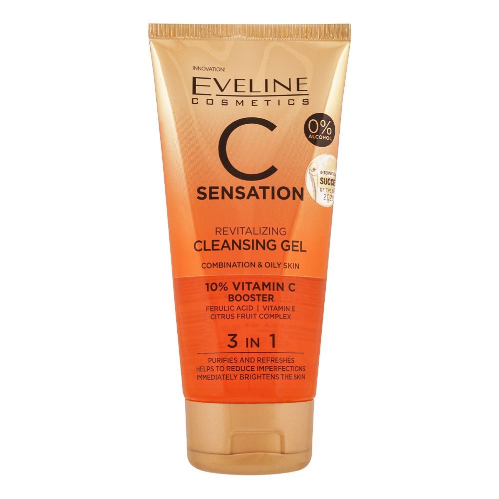 Eveline C Sensation 3 in 1 10% Vitamin C Booster Revitalizing Cleansing Gel, 150ml - Front View