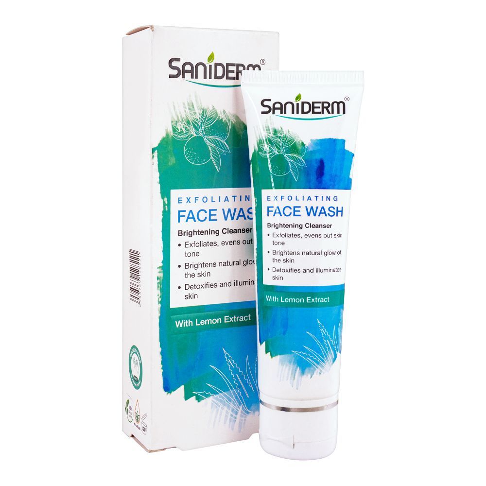 Saniderm Lemon Extract Exfoliating Face Wash, Brightening Cleanser, 90g - Front View