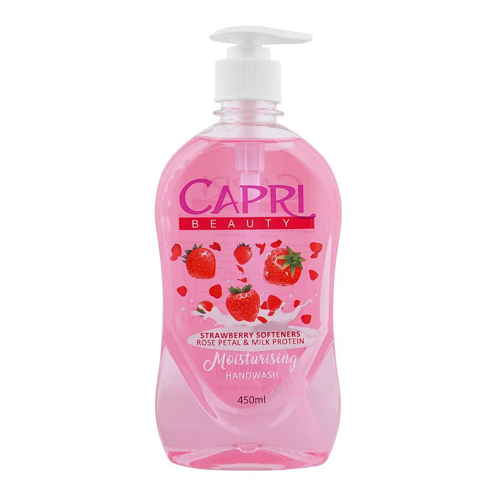Capri Beauty Strawberry Softeners Rose Petal & Milk Protein Moisturizing Hand Wash, 450ml - Front View