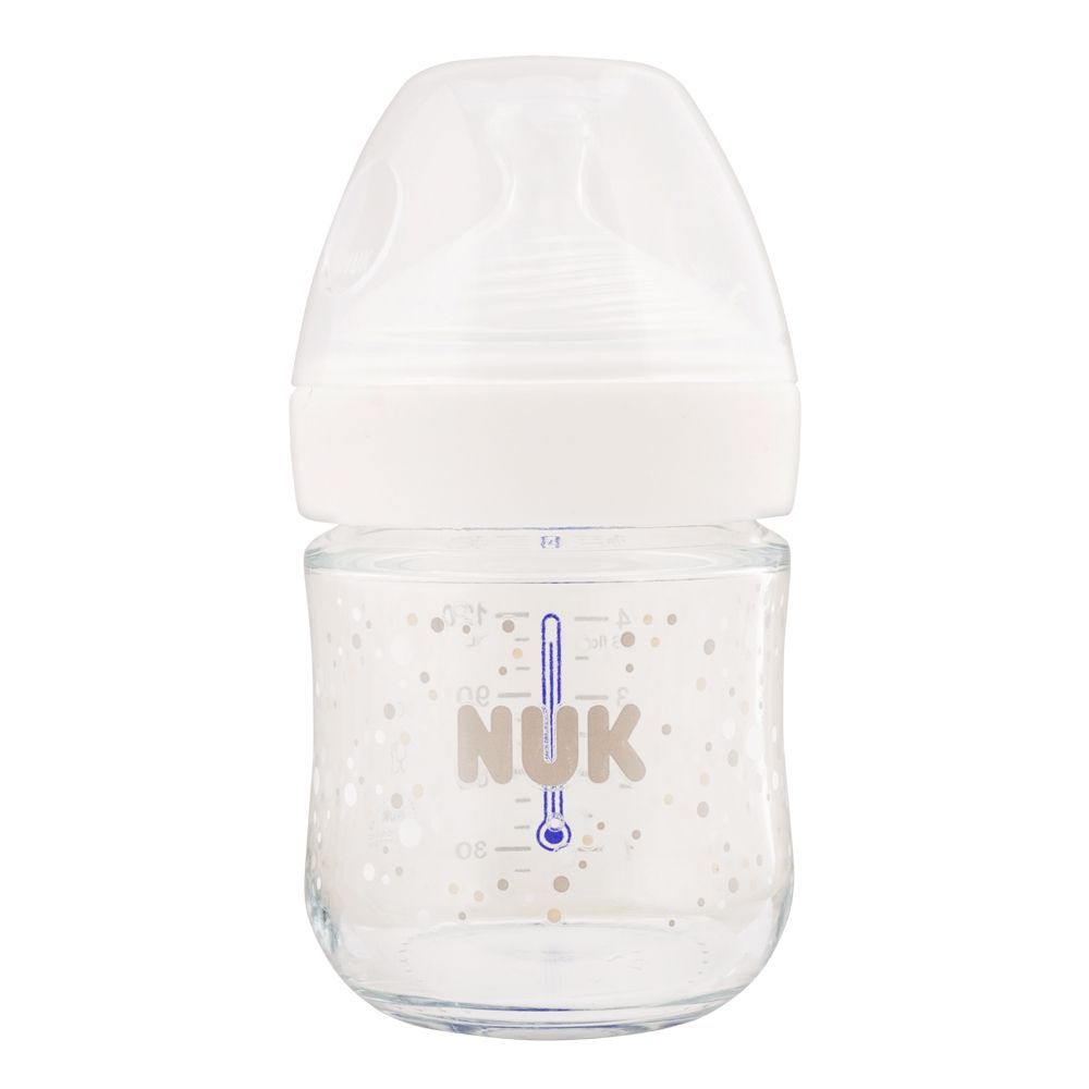 Nuk Nature Sense Glass Feeding Bottle, 120ml, 10747110 - Front View