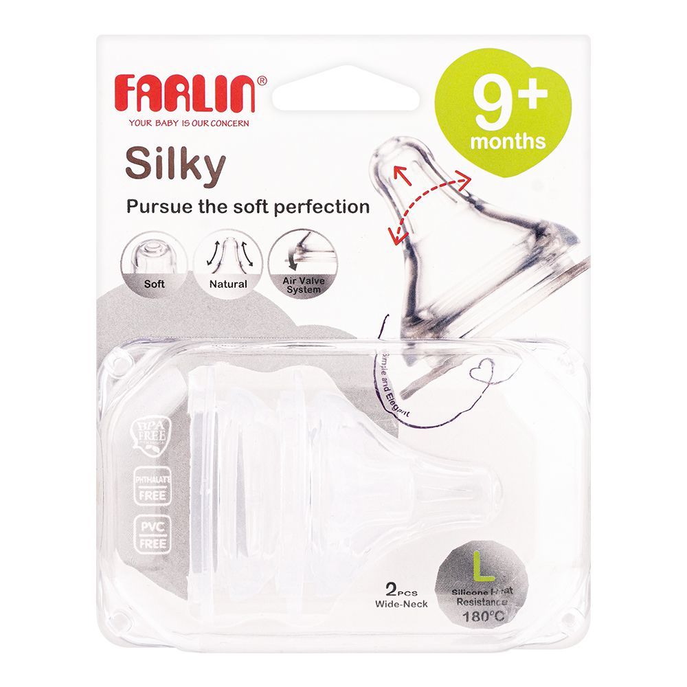 Farlin Silky Wide Neck Nipple, 9 Months+, 2-Pack, AC-22004-L - Front View