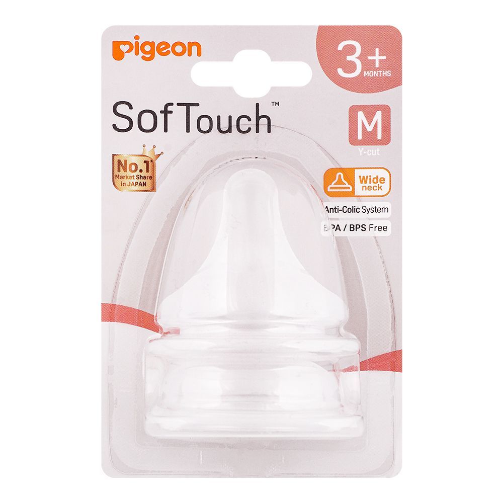 Pigeon SofTouch Y-Cut Wide Neck 3 Months+ Nipple, 2-Pack, B-79463 - Front View