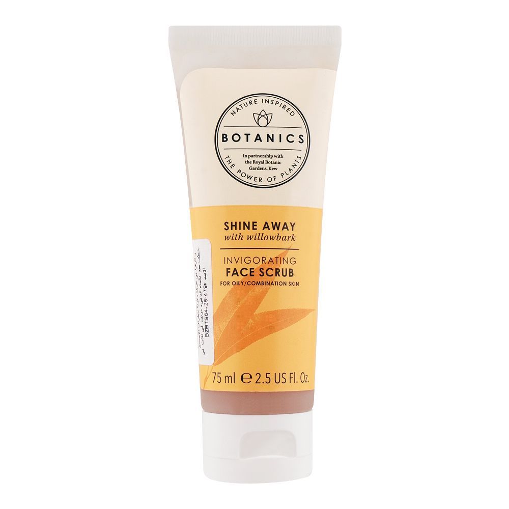 Boots Botanics Shine Away With Willow Bark Invigorating Face Scrub, For Oily & Combination Skin, 75ml - Front View
