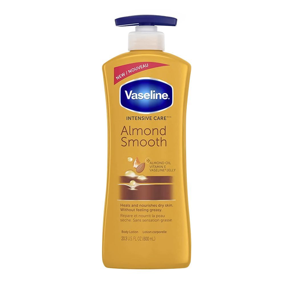 Vaseline Intensive Care Almond Smooth Body Lotion Pump, For Dry Skin, 600ml - Front View
