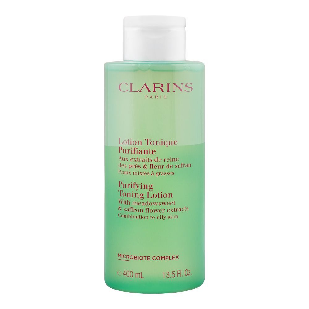 Clarins Paris Meadowsweet & Saffron Flower Purifying Toning Lotion Combination To Oily Skin, Combination To Oily Skin, 400ml - Front View