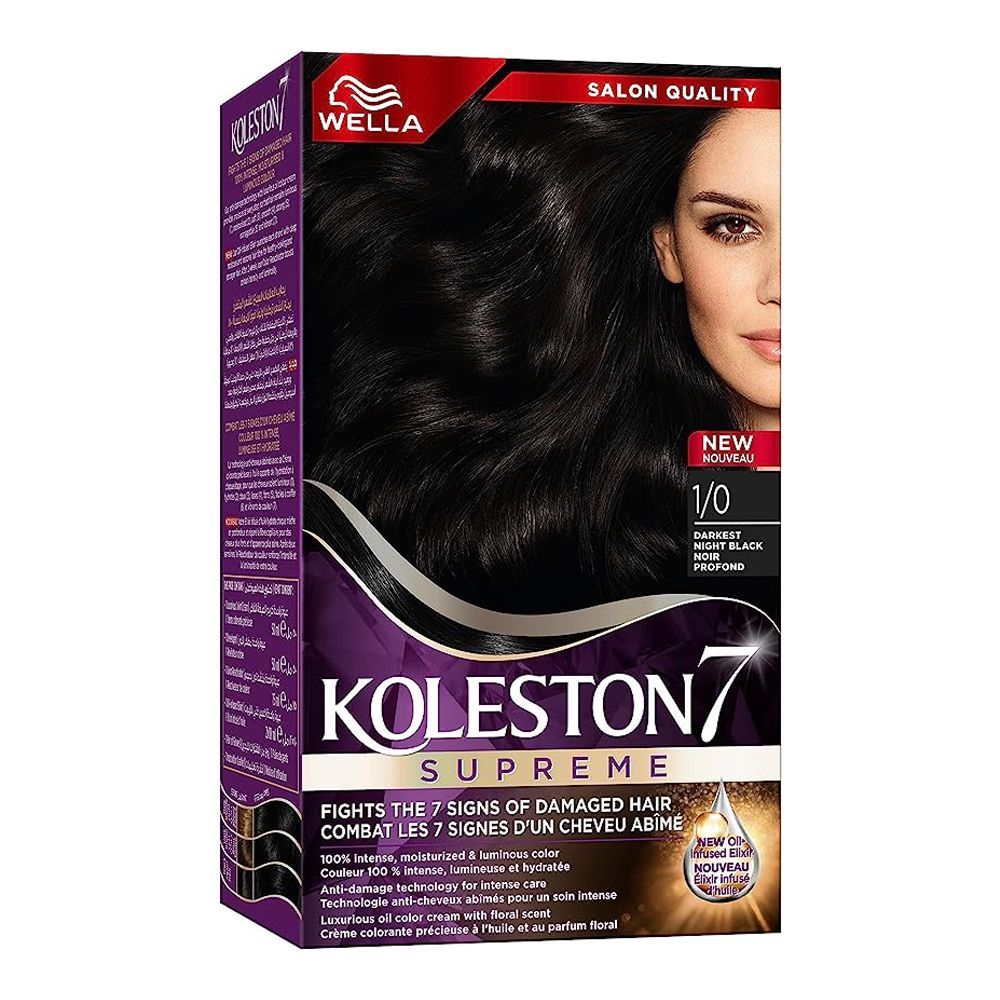Wella Koleston 7 Supreme Color Cream Kit, 1/0 Darkest Night Black - Front View