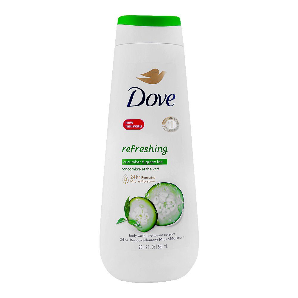 Dove Refreshing Cucumber & Green Tea 24 Hours Renewing Micro Moisture Body Wash, 591ml - Front View