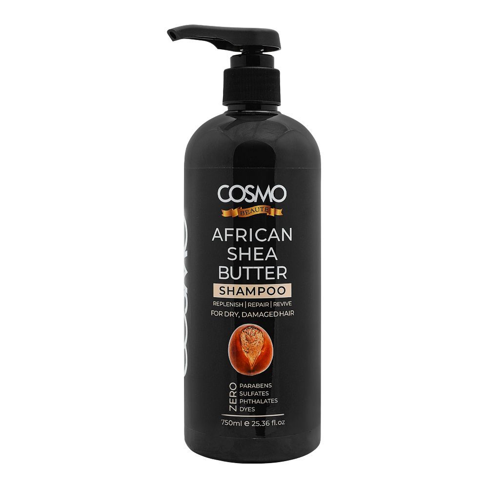 Cosmo Beaute African Shea Butter Shampoo, For Dry/Damaged Hair, 750ml - Front View