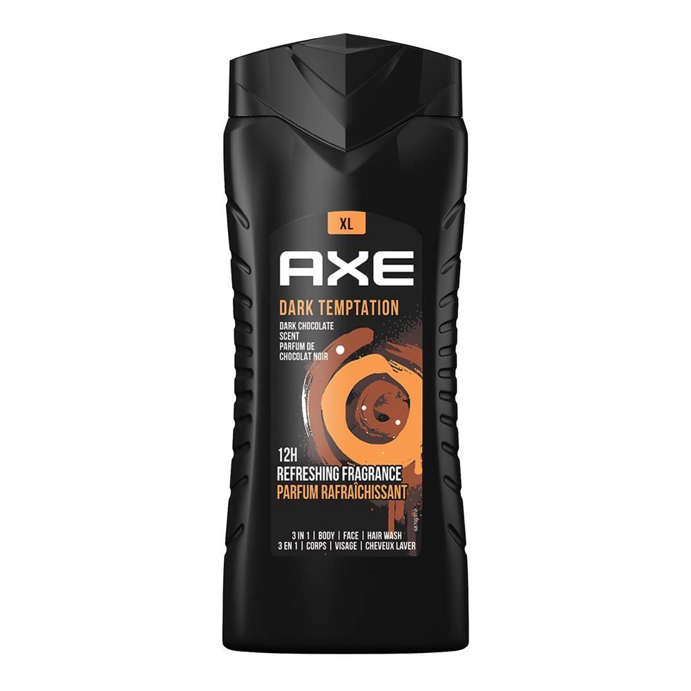 Axe Dark Temptation Dark Chocolate Scent 3-In-1 Body, Face & Hair Wash, 400ml - Front View
