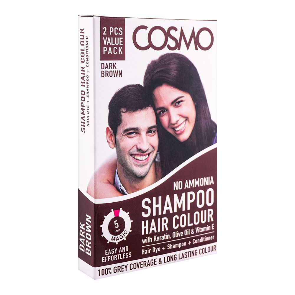 Cosmo No Ammonia Shampoo Hair Color, 2-Pack, Dark Brown - Front View