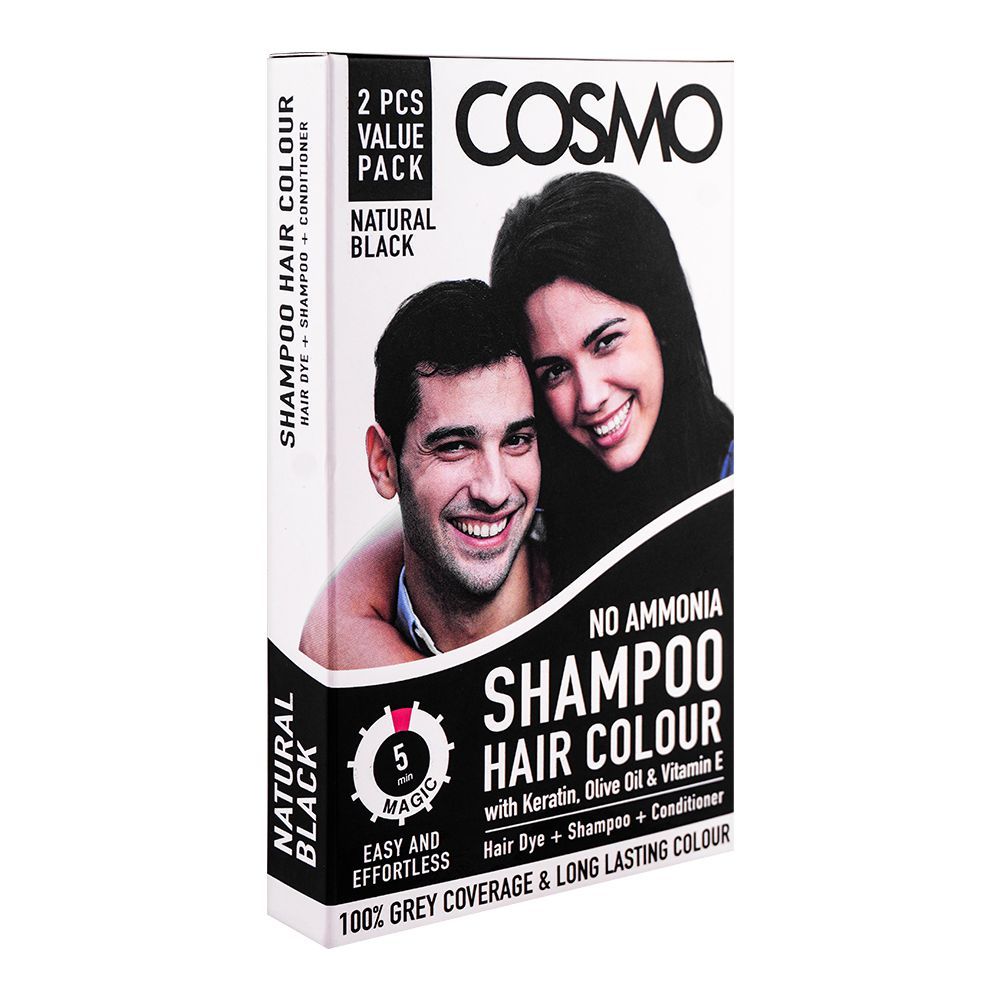 Cosmo No Ammonia Shampoo Hair Color, 2-Pack, Natural Black - Front View