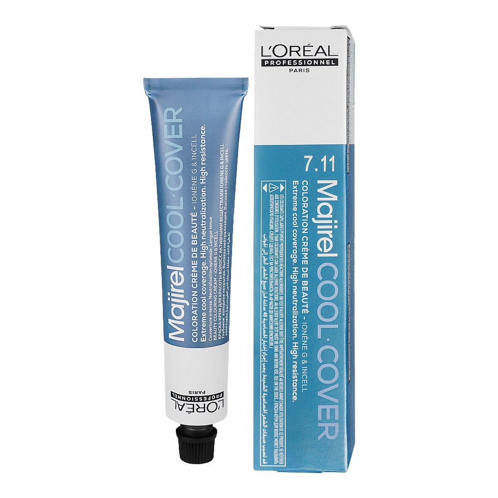 L'Oreal Professionnel Majirel Hair Coloring Cream, 7.11 Deep Ash Blonde - Front View