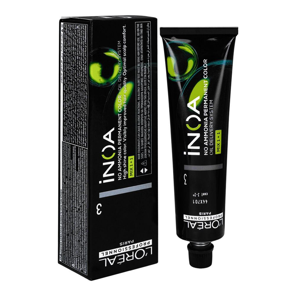 L'Oreal Professionnel Inoa No Ammonia Permanent Hair Colouring Cream, 3 Dark Brown, 60g - Front View