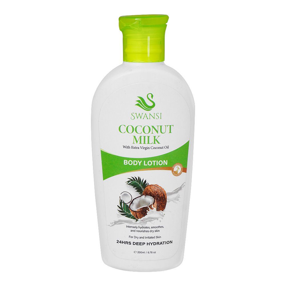 Swansi Extra Virgin Coconut Milk 24 Hours Deep Hydration Body Lotion, For Dry & Irritated Skin, 200ml - Front View