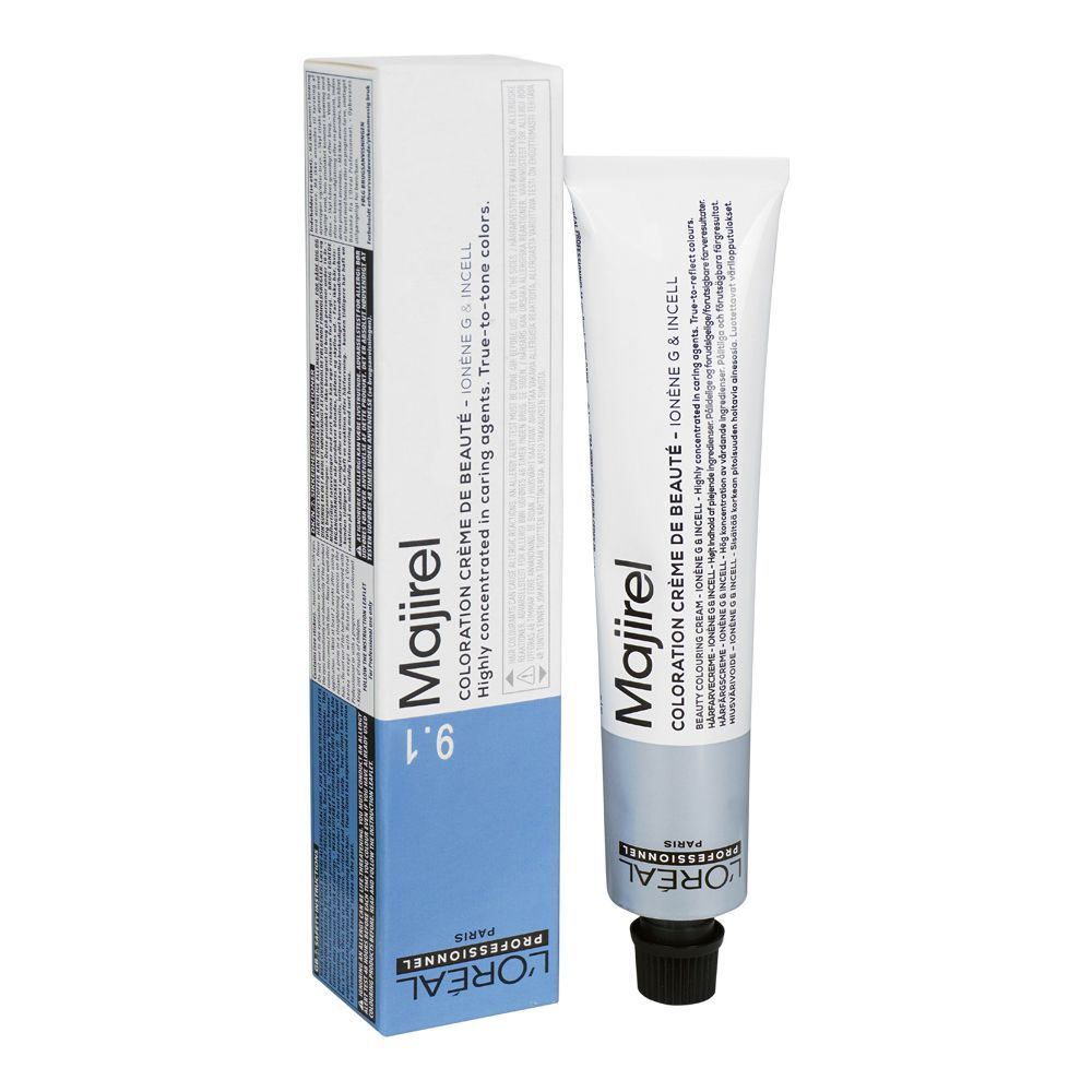 L'Oreal Professionnel Majirel Hair Coloring Cream, 9.1 Very Light Ash Blonde, 60g - Front View