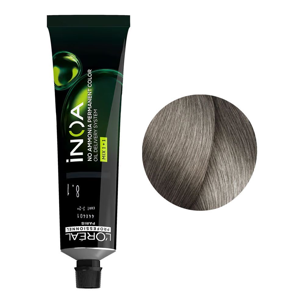 L'Oreal Professionnel Inoa No Ammonia Permanent Hair Coloring Cream, 8.1 Light Ash Blonde, 60g - Front View