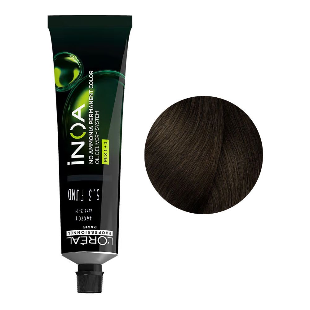L'Oreal Professionnel Inoa No Ammonia Permanent Hair Coloring Cream, 5.3 Light Golden Brown, 60g - Front View