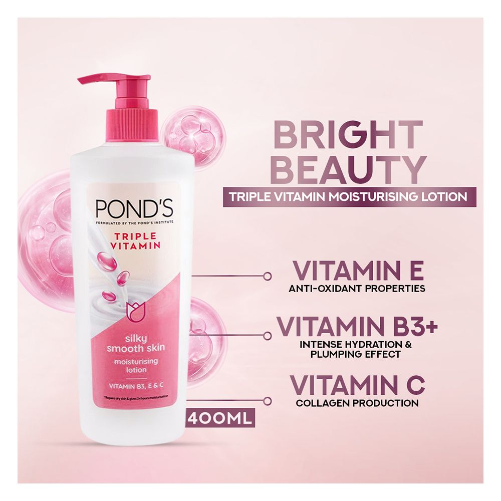Pond's Triple Vitamin Silky Smooth Skin Moisturising Lotion, 400ml - Front View