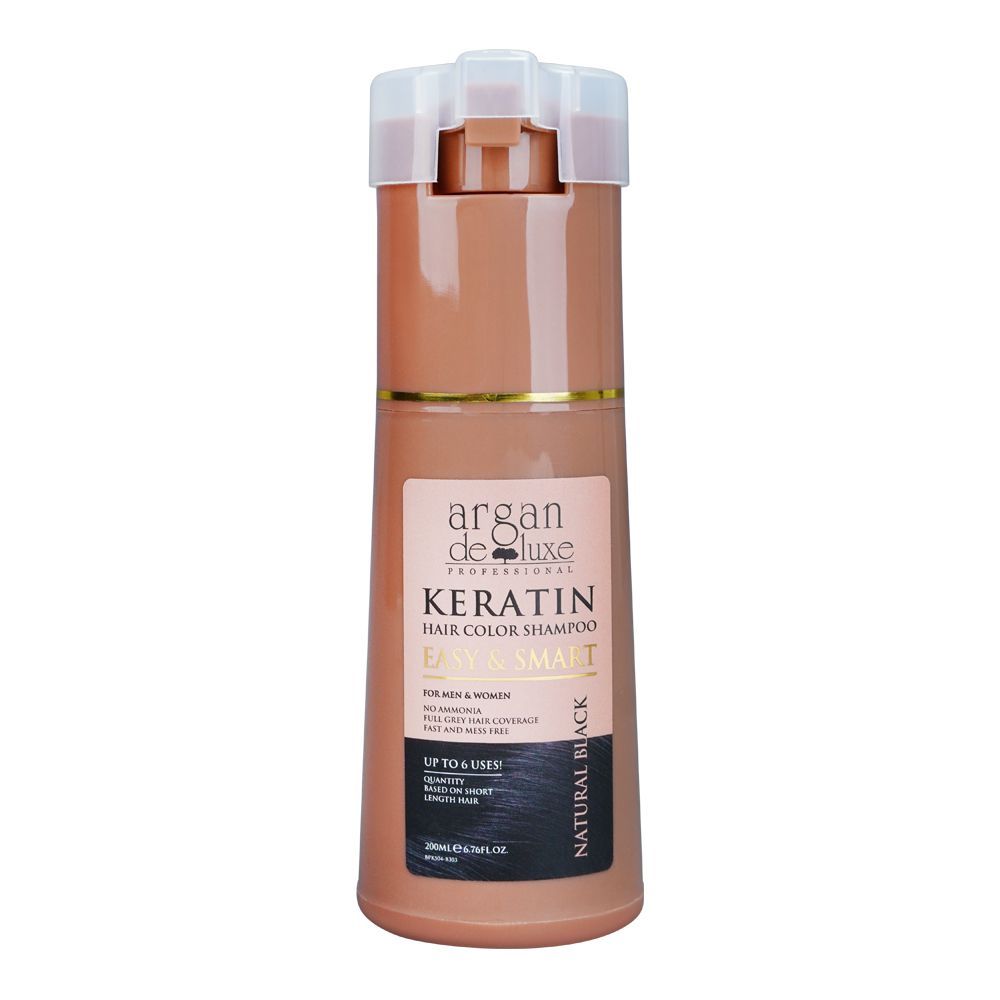 Argan De Luxe Easy & Smart Keratin Color Shampoo, Natural Black, For Men & Women, 200ml - Front View