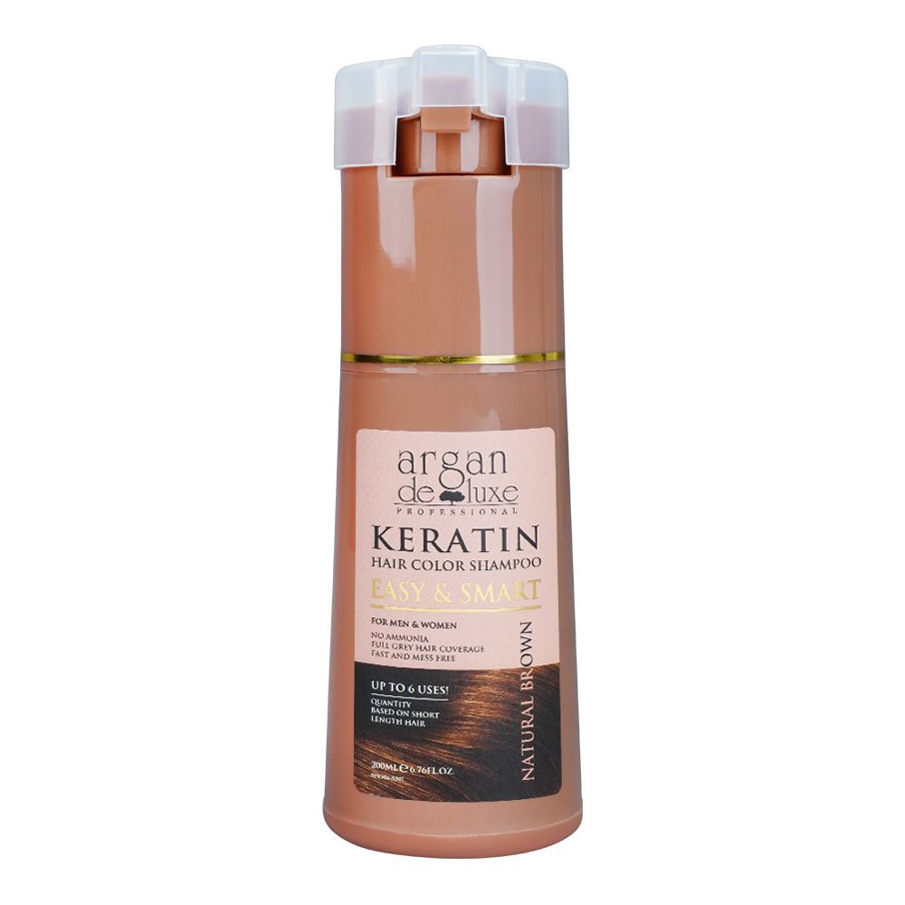Argan De Luxe Easy & Smart Keratin Color Shampoo, Natural Brown, For Men & Women, 200ml - Front View