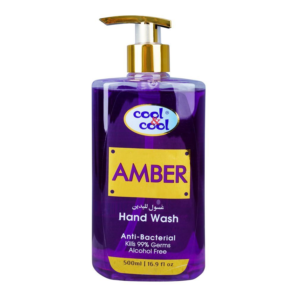Cool & Cool Amber Anti-Bacterial Hand Wash, Alcohol-Free, 99% Germ-Killing Formula, 500ml - Front View