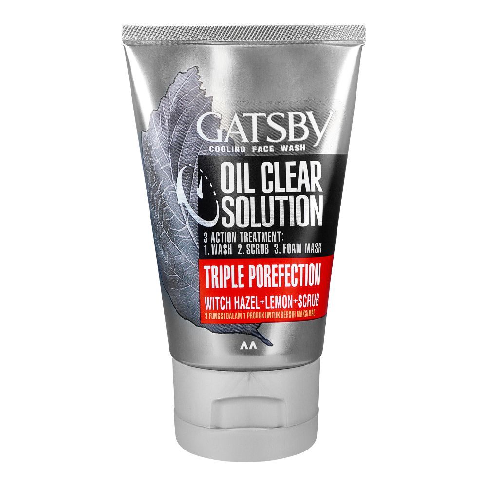 Gatsby Oil Clear Solution Triple Protection Face Wash, Oil Control, 100g - Front View