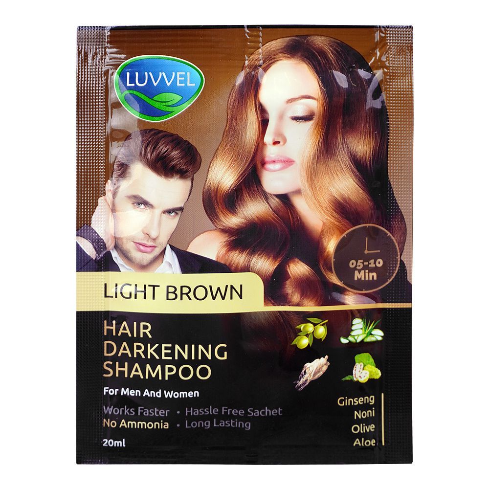 Luvvel Hair Darkening Shampoo, Light Brown, 30ml - Front View