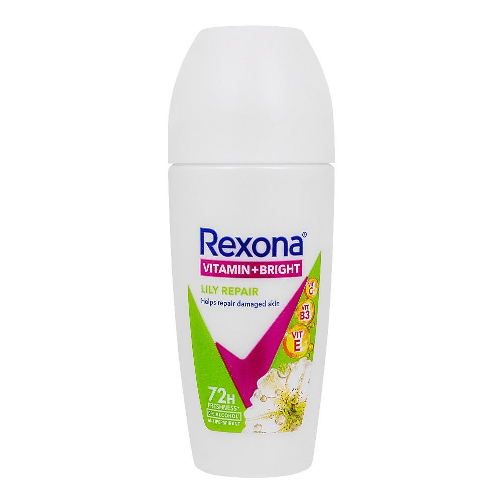 Rexona Lily Repair Antiperspirant Deodorant Roll On, 0% Alcohol, For Women, 45ml - Front View