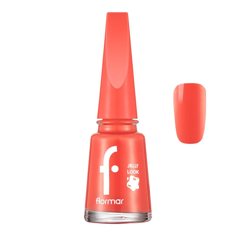 Flormar Jelly Look Nail Enamel, Gel Nail Polish, Thick Brush, Precious Coral, 11ml, JL79 - Front View