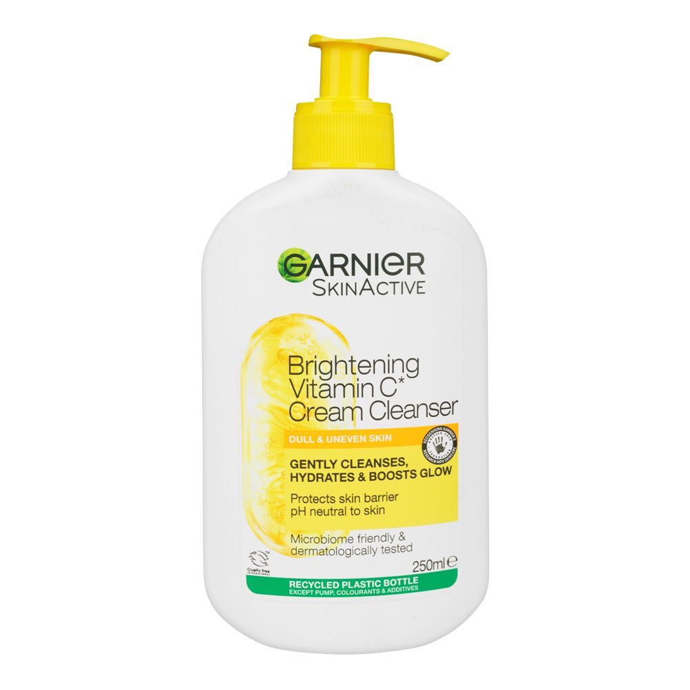 Garnier Skin Active Brightening Vitamin C Cream Cleanser, PH Neutral, For Dull & Uneven Skin, 250ml - Front View