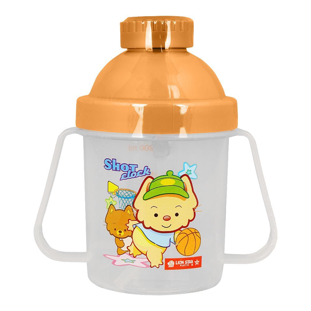 Lion Star Plastic Gogo Mug With Handles & Push Button, Baby Training Sippy Cup, 250ml, GL-35 - Front View