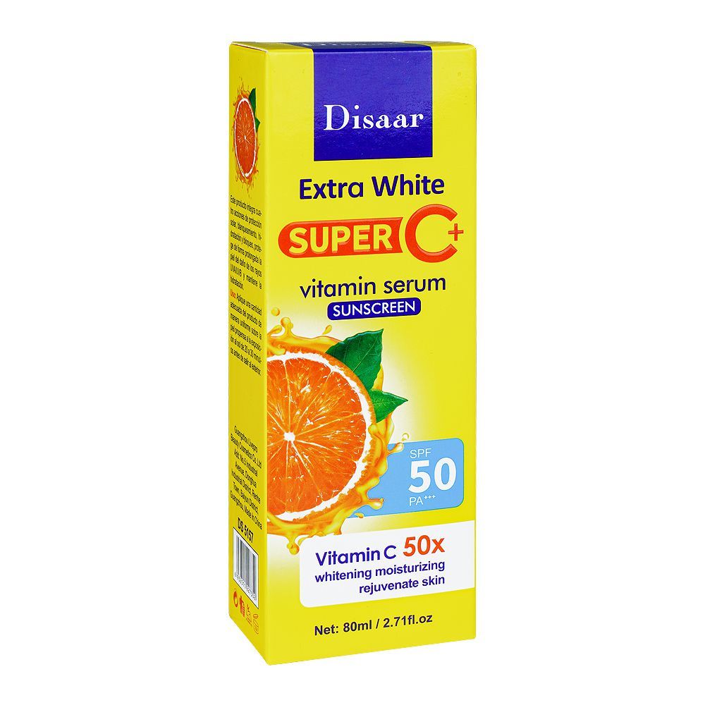 Disaar Extra White Super C+ Vitamin Serum Sunscreen, SPF50, 80ml, DS5157 - Front View