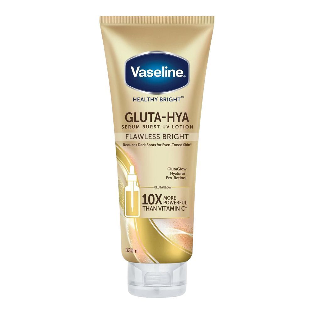Vaseline Healthy Bright Gluta-Hya Flawless Bright Serum Burst UV Lotion, Reduces Dark Spots For Even Toned Skin, 330ml - Front View