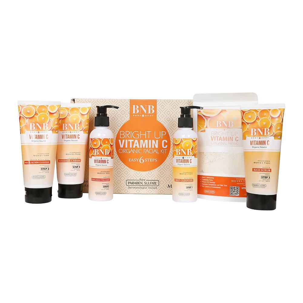 BNB Bright Up Vitamin C 6 Steps Organic Facial Kit, Paraben and Sulfate Free, 6-Packs - Front View