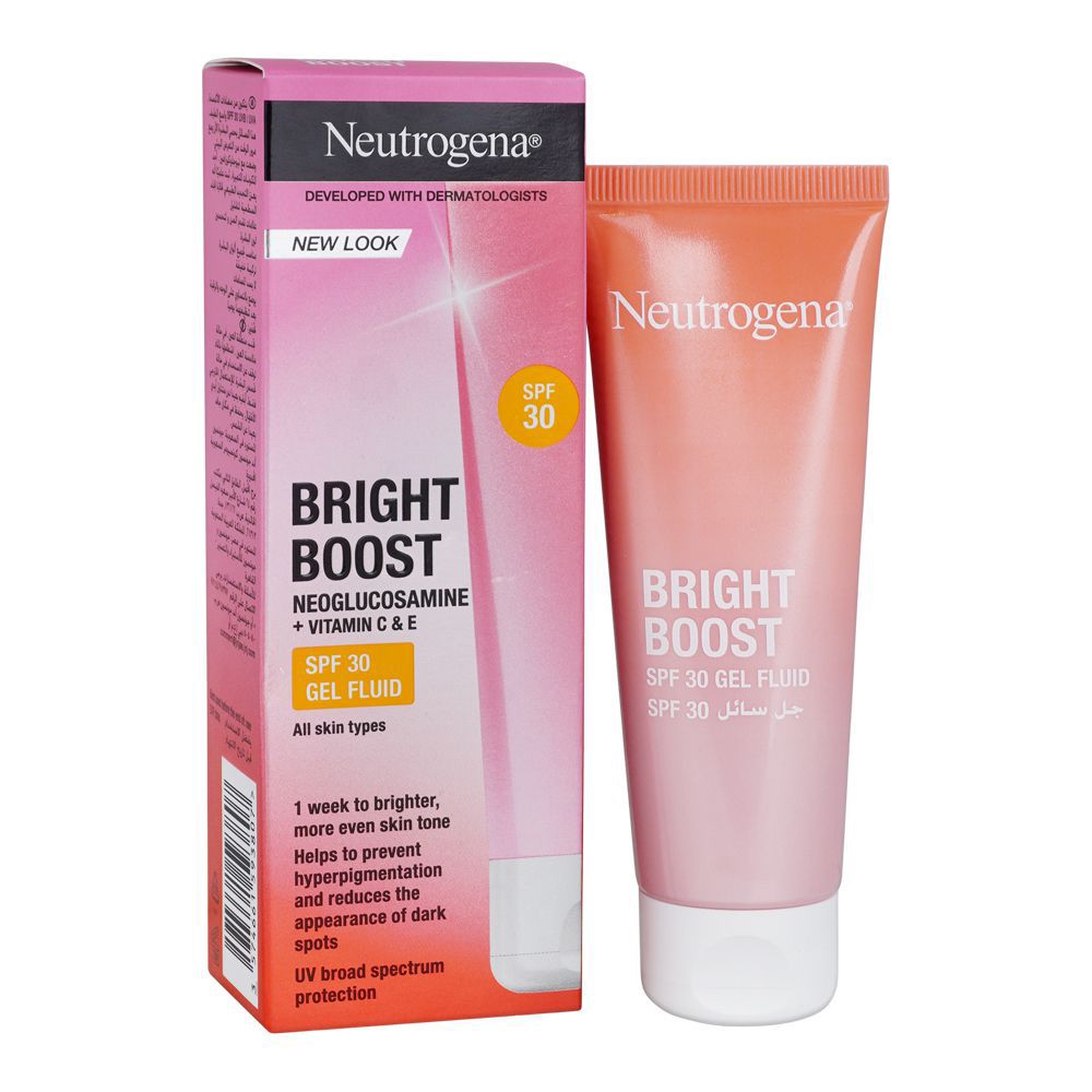 Neutrogena Bright Boost Gel Fluid SPF30 With Neoglucosamine +Vitamin C & E, Reduce Hyperpigmentation & Dark Spots, 50ml - Front View