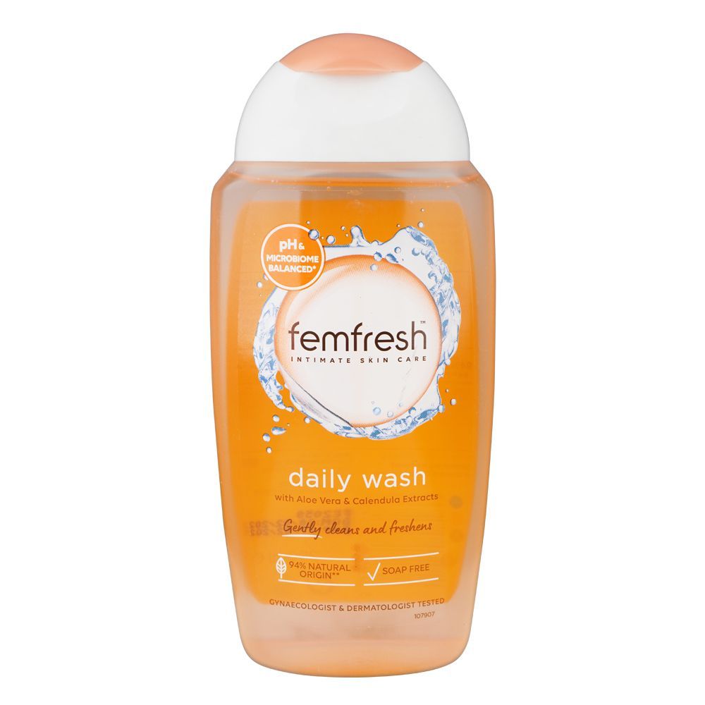 Femfresh Daily Wash With Aloe Vera & Calendula Extract, Soap-Free, 94% Natural Origin, 250ml - Front View