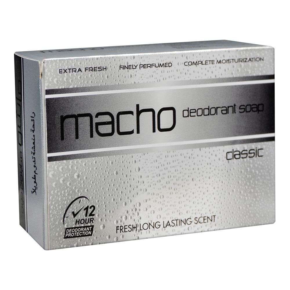 Macho Classic Soap, Long Lasting Scent, 12 Hours Deodorant Protection, 110g - Front View