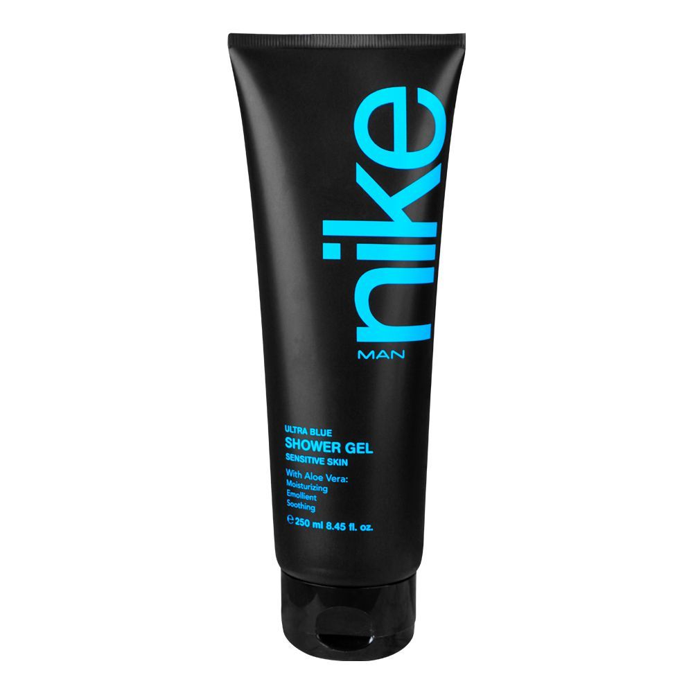 Nike Man Ultra Blue Shower Gel With Aloe Vera, For Sensitive Skin, 250ml - Front View