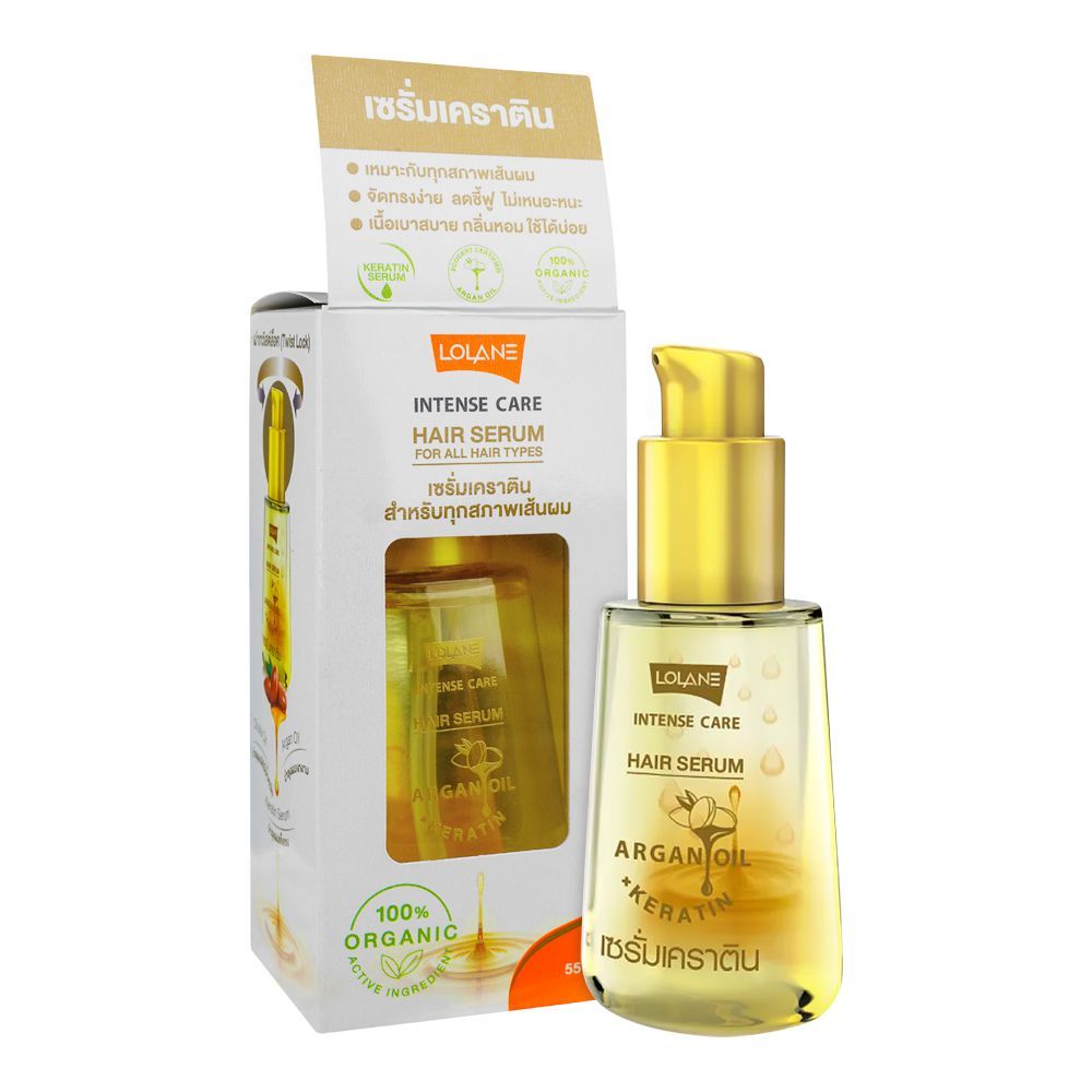 Lolane Intense Care Hair Serum, Argan Oil, Chufa Oil & Keratin, For All Hair Types, 55ml - Front View