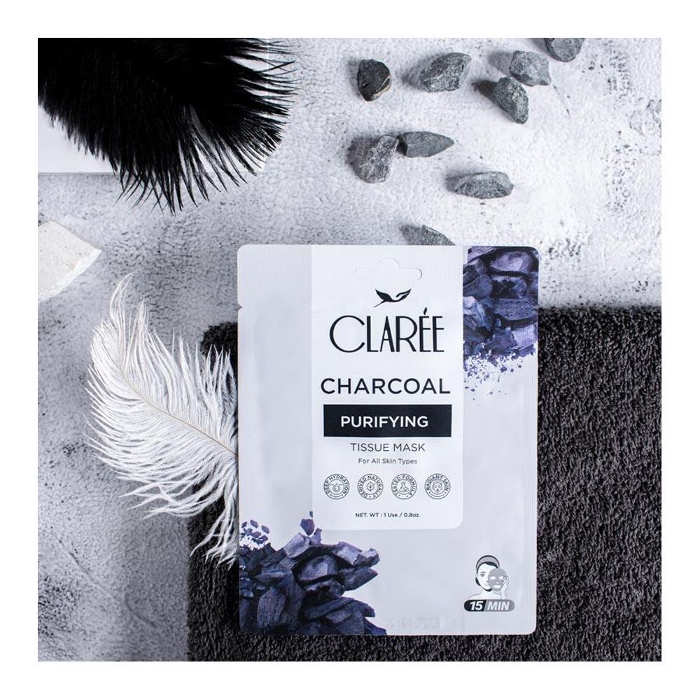 Herbion Naturals Claree Charcoal Purifying Tissue Mask, For All Skin Types - Front View